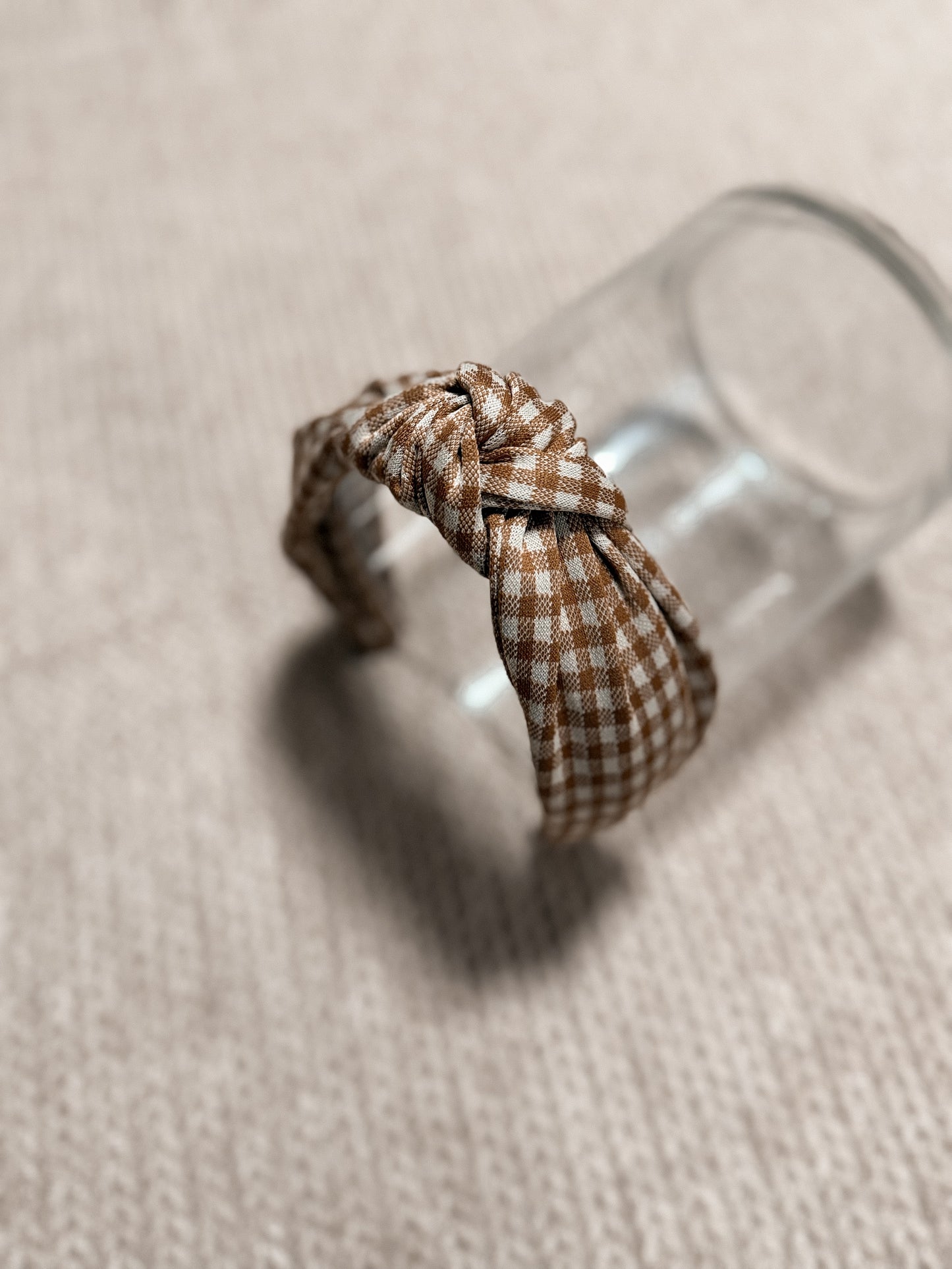 Brown Gingham Top Knot Hard headband