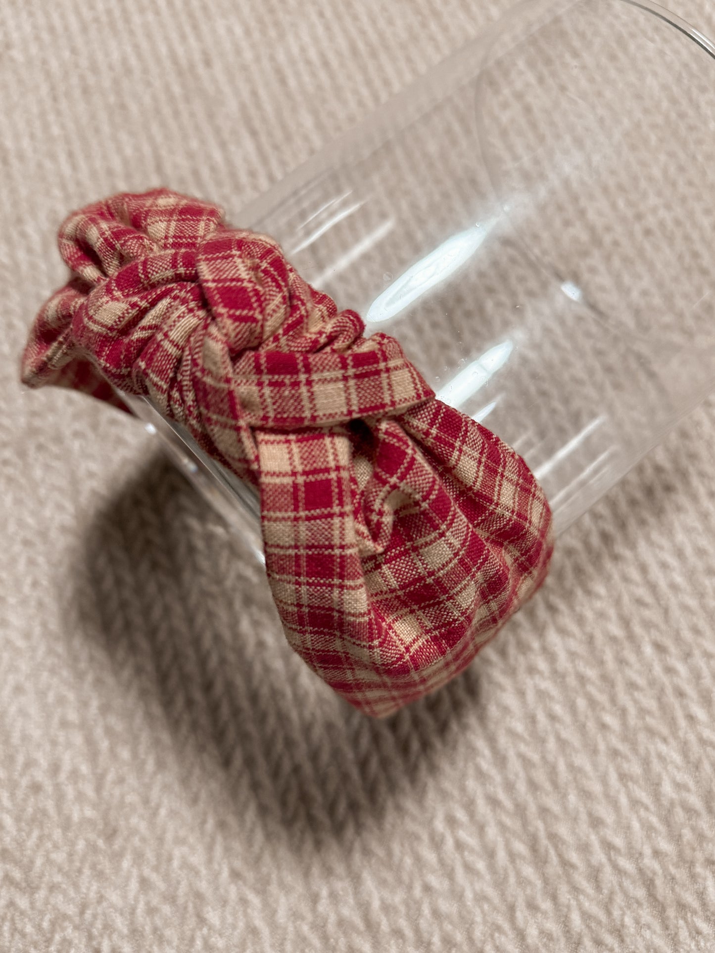Red Plaid Top Knot Hard headband