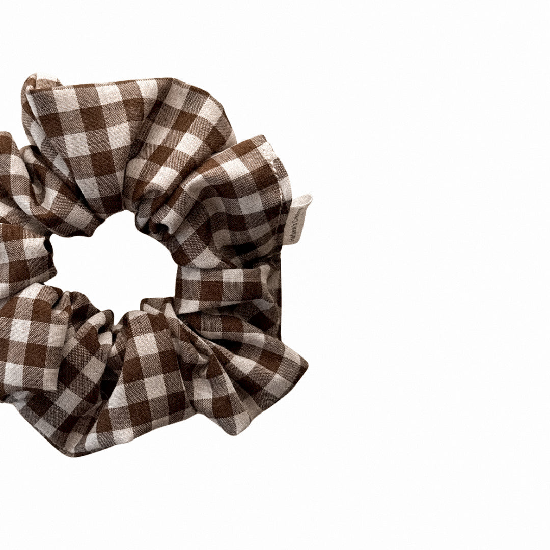Brown Gingham Cotton Scrunchie
