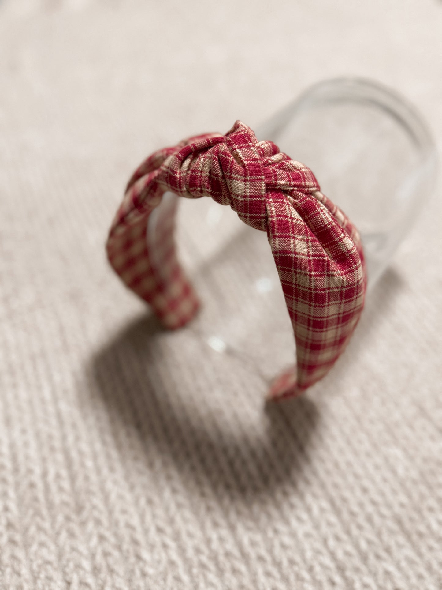 Red Plaid Top Knot Hard headband