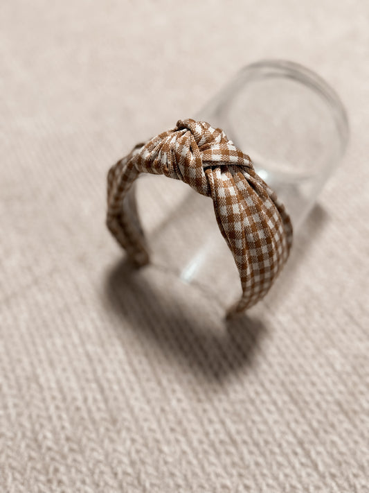 Brown Gingham Top Knot Hard headband