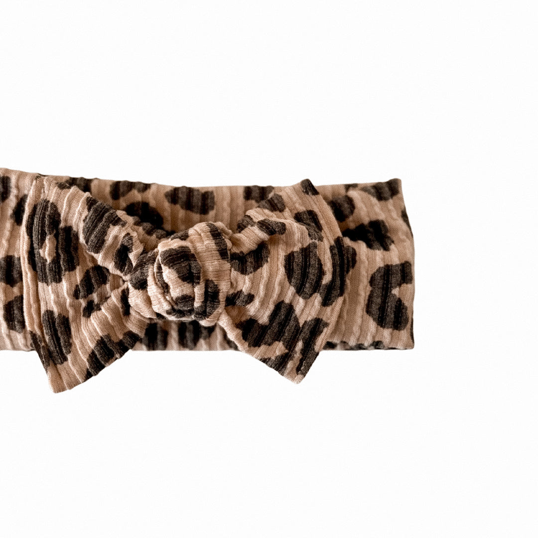 Textured Leopard Print Tie Bow Headband