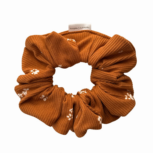 Rust with floral Rib Knit Scrunchie