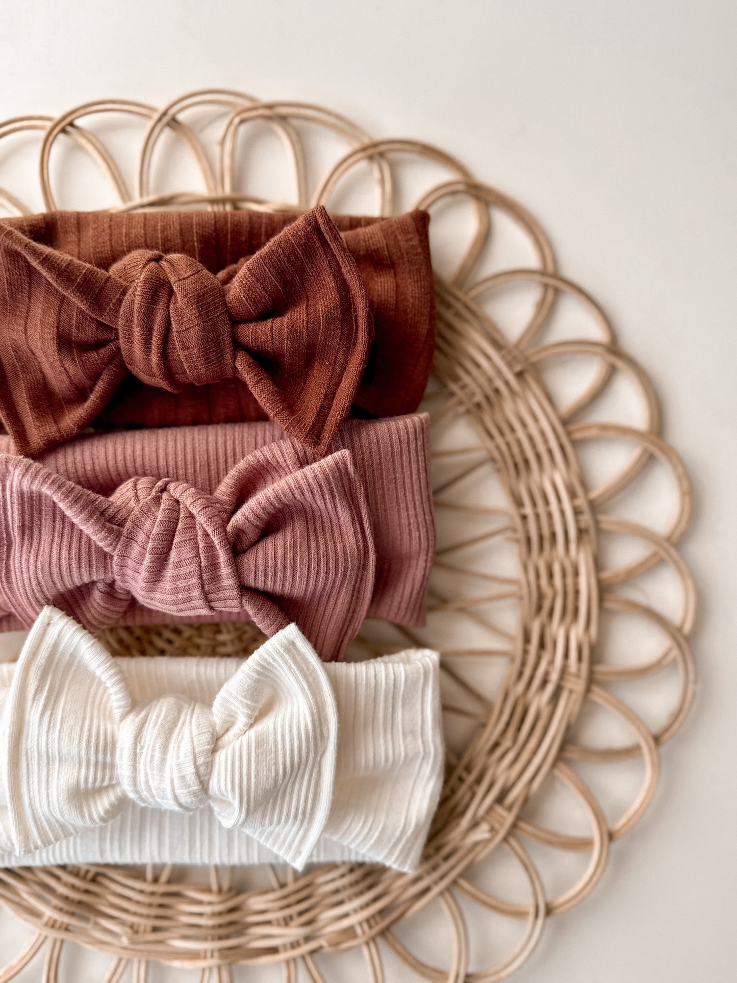 Pink Rib Knit Tie Bow Headband