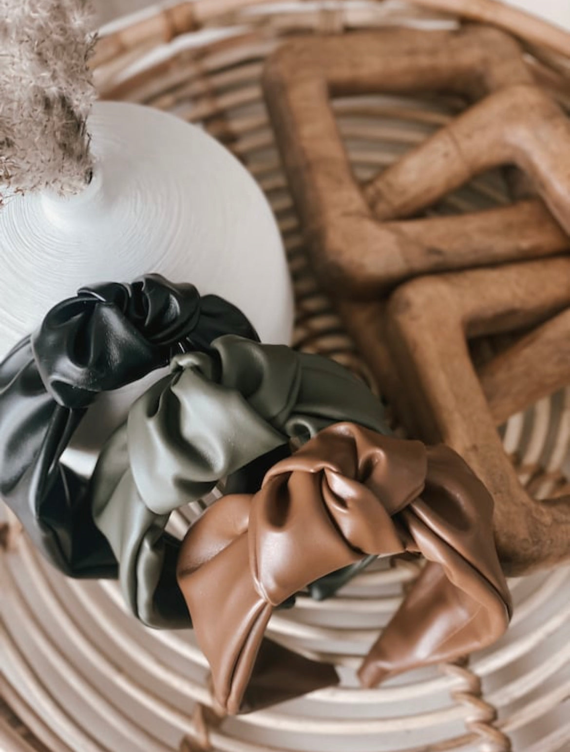 Vegan leather top knot hard headband