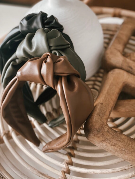 Vegan leather top knot hard headband