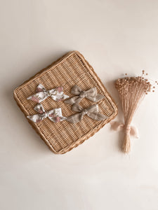 White floral/khaki grid sailor bow
