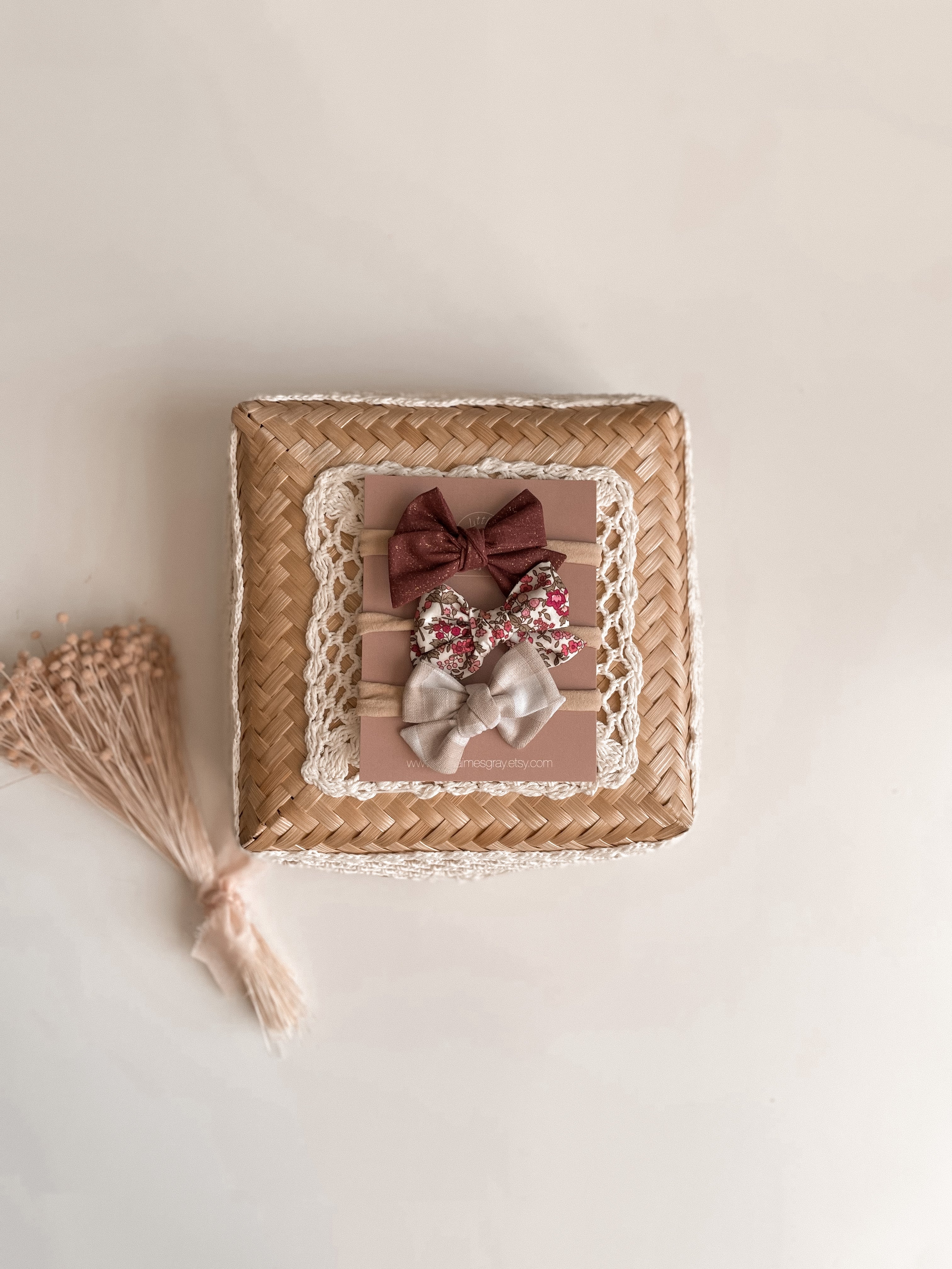 Pink floral pinwheel bow